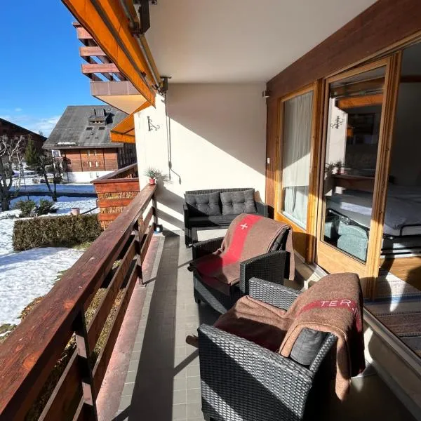 Central flat in Villars sur Ollon, Amethyste, for 4, with two double beds, balcony and 75m to ski-train,位于威拉尔-苏-罗伦的酒店