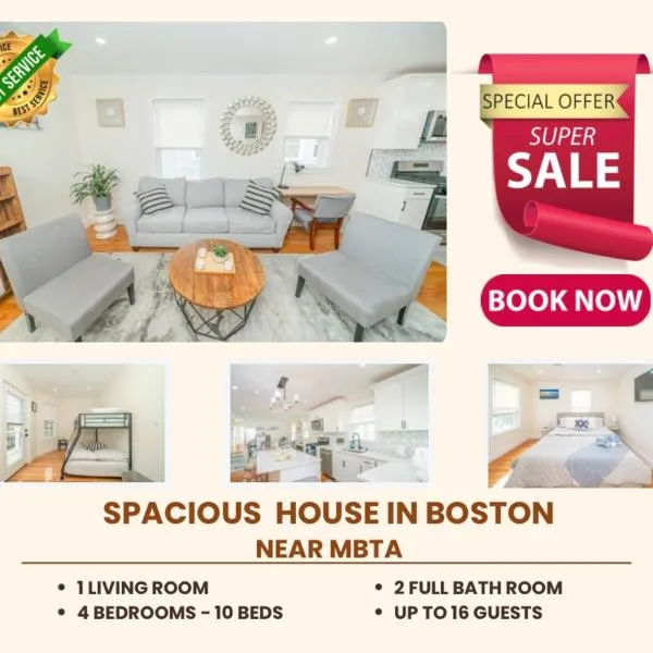80-2 4BR Boston - Bright Family Stay near PJP II Park, hotel in Boston