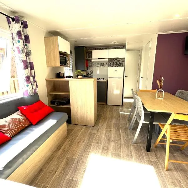 Mobilhome 40 m2, tout confort, 3 chambres, 2 sdb, 2 WC, TV, lave vaisselle, terrasse,位于雷日卡普费雷的酒店