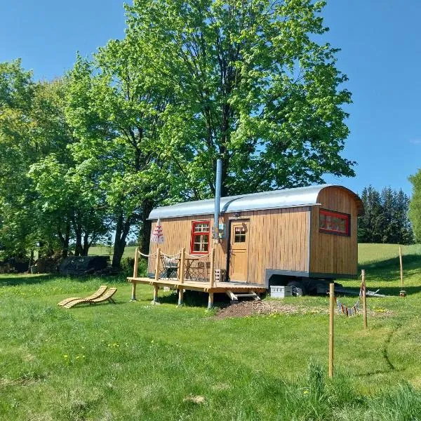 Benno der Wagen - kreativ gestaltetes Tiny House AM WALDRAND Nahezu Alleinlage Rennsteig Grünes Band NATUR PUR Hund willkommen, hotel in Tettau