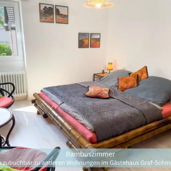 Bambuszimmer mit großem Dachgarten im Gästehaus Graf-Schmelzer, hotel in Trittenheim