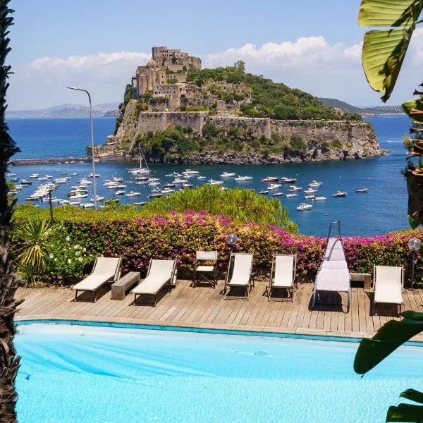 Villa Massimo Cartaromana with wide pool and view on the Castle, hotel v Ischii
