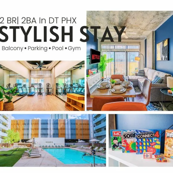 2BR Roosevelt Row Gym Pool Parking Sleeps 8, hotel u gradu 'Phoenix'