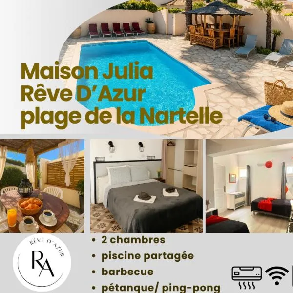 Rêve D'azur plage de la Nartelle, maison Julia avec Piscine partagée, Parking & Terrasse BBQ, Wifi et Draps Inclus, hôtel à Sainte-Maxime