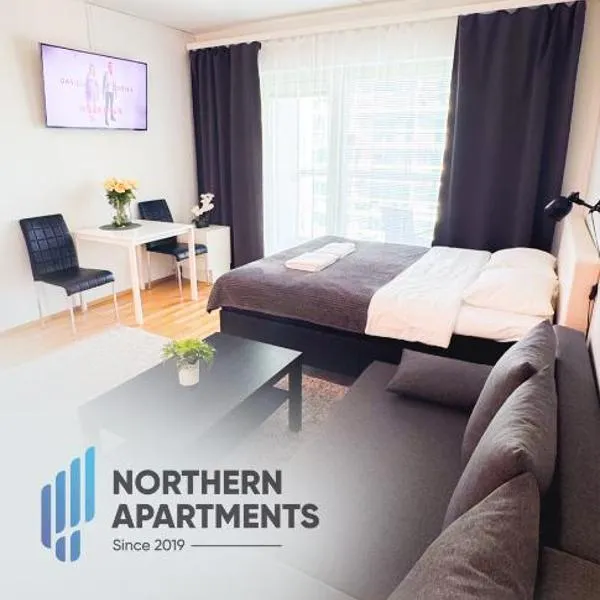 City center 1R studio with perfect view, parking, hôtel à Oulu