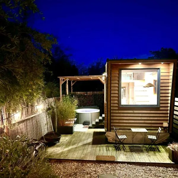 Cozy tiny house with jacuzzi , garden and free parking near Amsterdam, hotel in Vijfhuizen