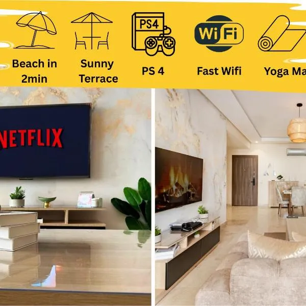 Walkable, Beach in 2, Terrace, DW, AC, PS4, WiFi, hotel en Mohammedia