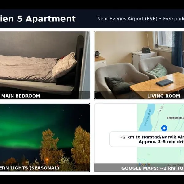 Cheap Apartment near airport with included parking, washer and dryer Always Ready Finhaugveien 5 โรงแรมในEvenesmarkja