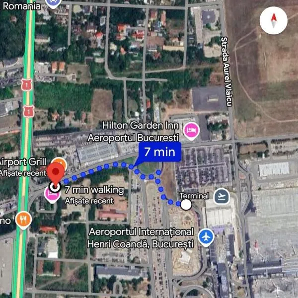 7 min walking to airport, hotel Otopeniben