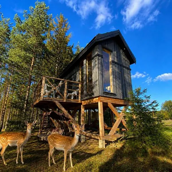 Viking Treehouse with Hot Tub, Sauna, Lake & Deer Park, hotel em Līči