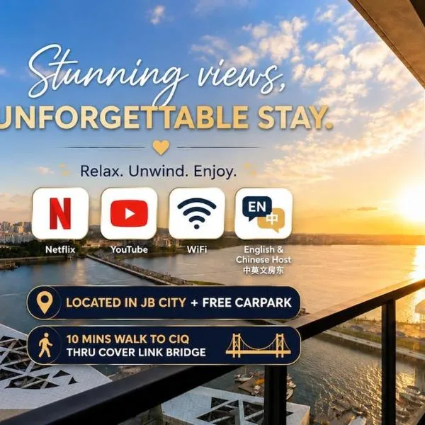 R&F Seaview Guest Favourite Near SG CIQ 2BR, hotel en Johor Bahru