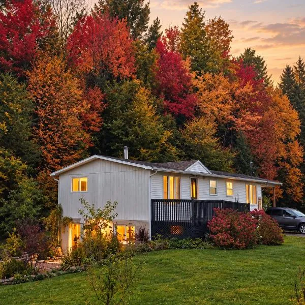 Comfy creekside chalet HiSpeedNet w Workspace, hotel in Mansonville