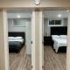 A bedroom in a basement