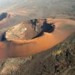 an aerial view of an island in the desert