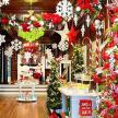 a store with christmas trees and christmas decorations