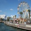 a ferris wheel on a pier next to the water