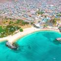 an aerial view of a beach and the ocean