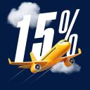 Un avión delante de un gráfico grande de un 15%