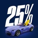 Κάμπριο αυτοκίνητο με σανίδα του σερφ μπροστά από μεγάλο γραφικό 25%