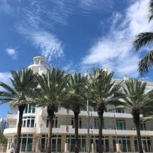 a building with palm trees in front of it