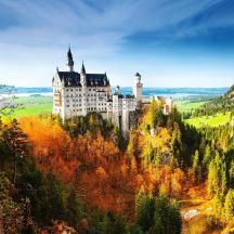 a castle on top of a hill with trees