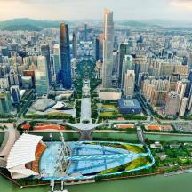 an aerial view of a large city with buildings
