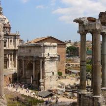 a group of columns in front of a building