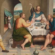 a painting of three men sitting around a table