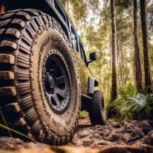 a close up of a wheel of a truck