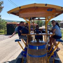 a group of people riding on a roller coaster
