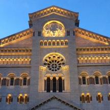 a large building with lights on top of it