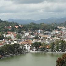 a view of a city with a river and a town