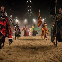 a group of people riding horses in a circus
