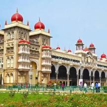 a large building with red domes on top of it