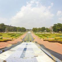 a view of a fountain in a park