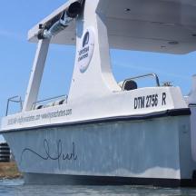 a boat is docked in the water