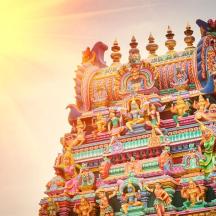 a colorful tower of a temple