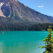 a view of a lake with a mountain in the background