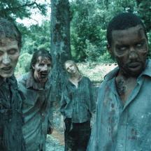 un gruppo di zombi che camminano nei boschi