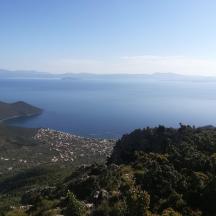 a view of a large body of blue water