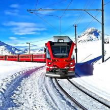 un treno rosso sui binari nella neve