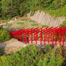 sekumpulan kerusi merah duduk di atas bukit