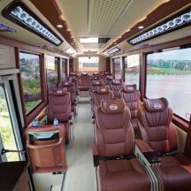 a train car with empty seats on a train