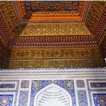 an ornate ceiling in a room with