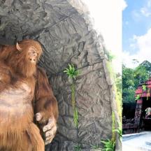 a statue of a large brown bear in a wall
