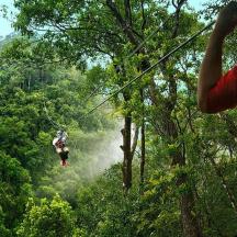 una persona en una tirolina al bosc