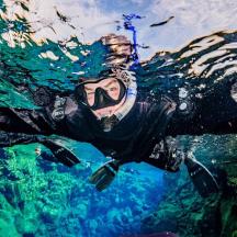 a person in a wetsuit swimming in the water
