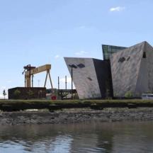 a building that is next to a body of water