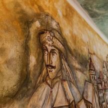 una pintura d'un papa en una paret