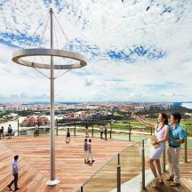 a rendering of a tower with people standing on a boardwalk